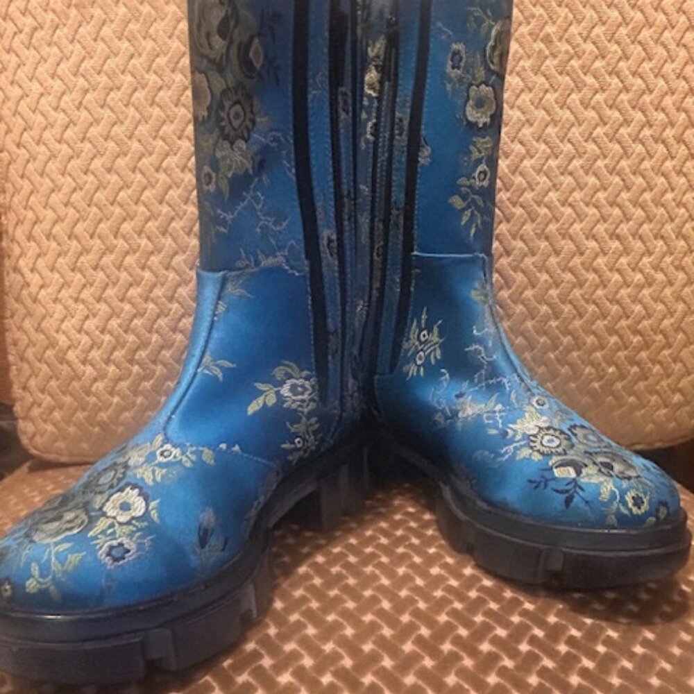 Free People Brooks Turquoise Blue Brocade Lug Sole Chelsea Boots NEW - Picture 7 of 16